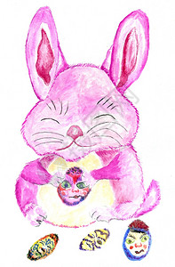 可爱的彩色东方兔子手画的插图图片