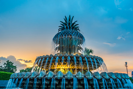 菠萝喷泉在Charleston的滨海公园图片