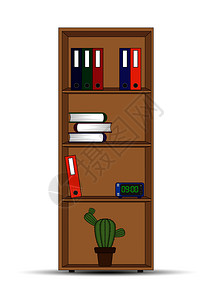 架子上仙人掌有书文件夹手表和仙人掌花的柜子用于设计和装饰插画