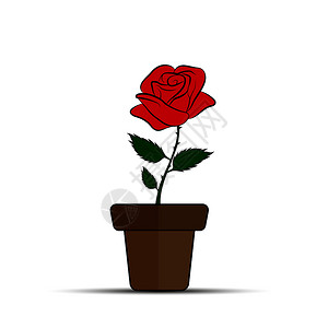 花盆中的红玫瑰卡通矢量设计元素图片