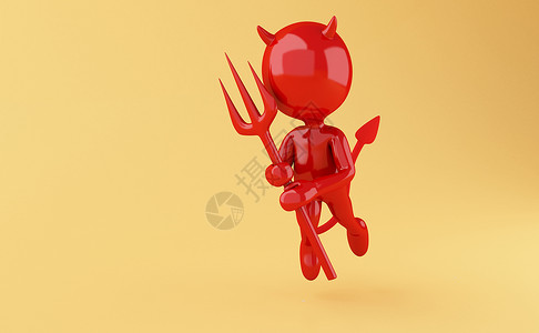 红叉3d铸造者插图黄色背景的红三叉戟恶魔背景