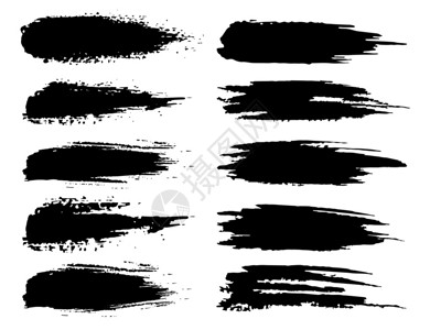 一组刷子黑色墨水灌木笔矢量图解图片