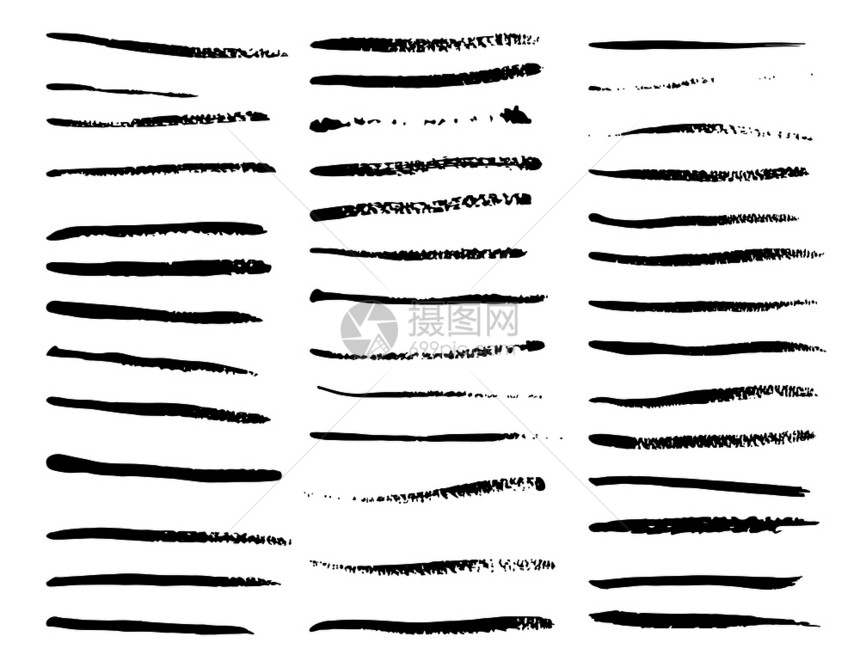 一组刷子黑色墨水灌木笔矢量图解图片