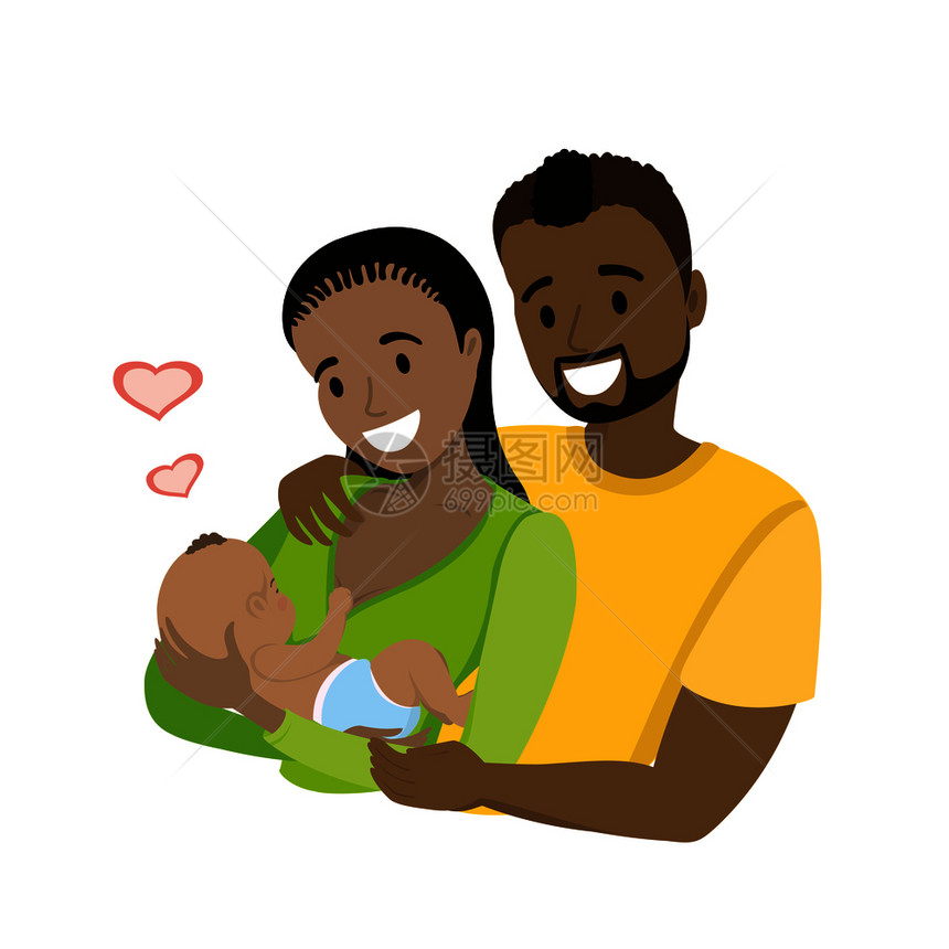 一个幸福的非洲夫妇和一个新生的婴儿卡通矢量插图一个快乐的非洲夫妇和一个新生的婴儿图片