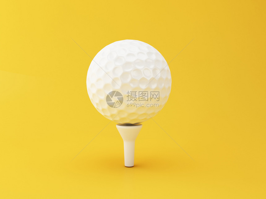 3个插图黄色背景的高尔夫球体育概念图片
