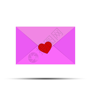粉红色心形信封爱的粉红色信封上心脏符号平板设计插画