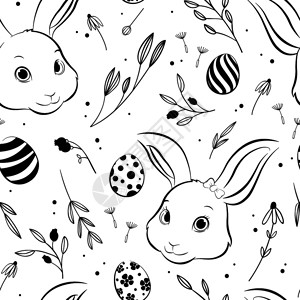 班尼迪克蛋EasterBuny和蛋无缝模式手绘风格矢量插图插画