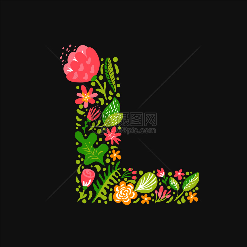 花朵婚礼装饰大写字母L矢量图图片