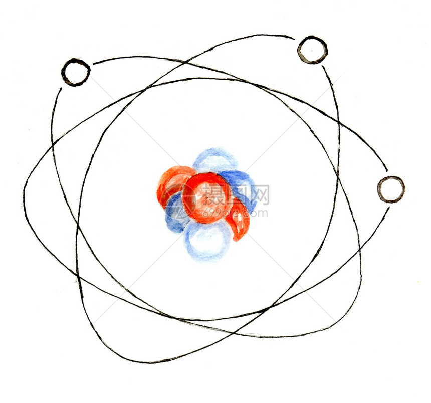 水彩原子模型抽象设计手画图解图片
