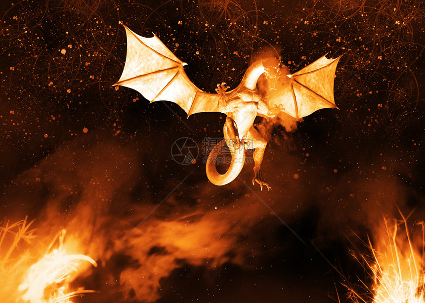 数字化龙形火焰抽象3d插图背景图片