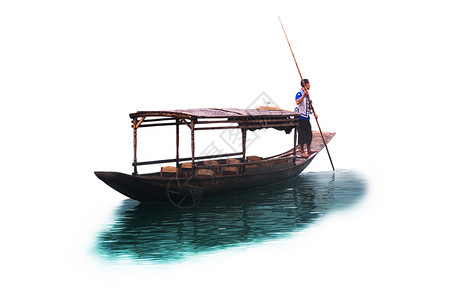 瓷钓鱼素材201年7月日201年fenghua瓷木船有竹屋顶男子桨棍在端站立背景