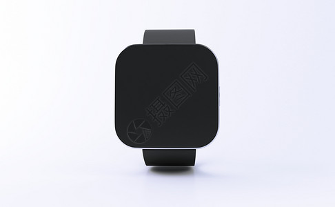 3d插图智能手表白色背景的黑屏幕技术和模型概念图片