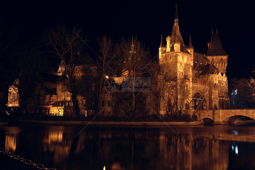 夜晚最盛开的美丽城堡被许多灯光照亮图片