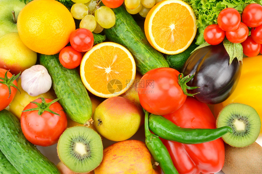 收集新鲜水果和蔬菜健康有机食品的背景图片