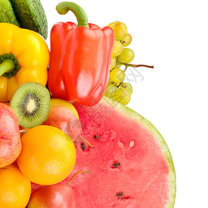 隔离在白色背景上的水果和蔬菜杂类健康有机食品图片
