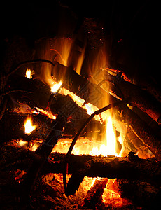 在营火点烧柴时的黑暗背景图片