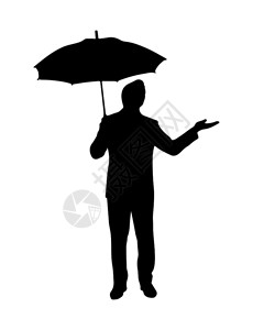 黑色轮廓伞下的人轮廓平板设计插画