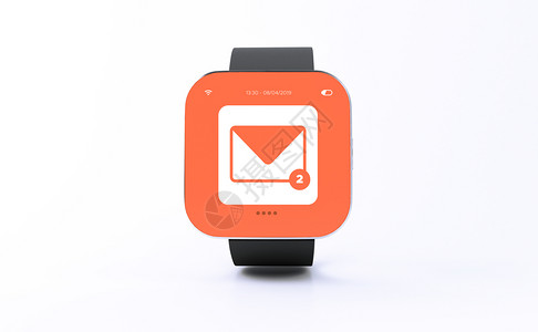 3d插图智能手表用白色背景的邮件屏幕界面技术概念图片