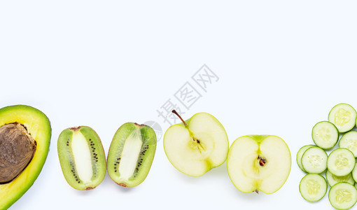 avocd绿苹果kiw黄瓜白底的自制皮肤护理天然成分复制空间图片
