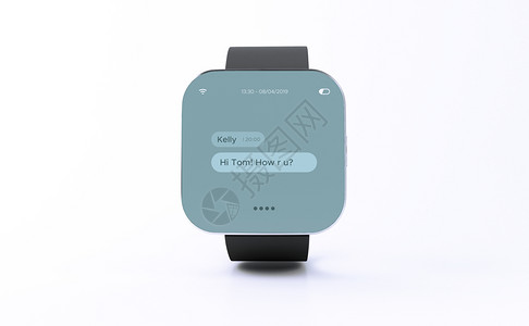 3d插图智能手表与聊天屏幕界面在白色背景上技术概念图片