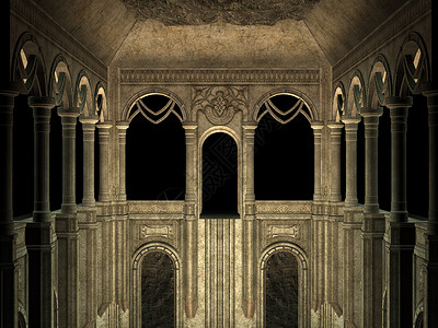 有柱子和拱门的古城墙3d插图图片