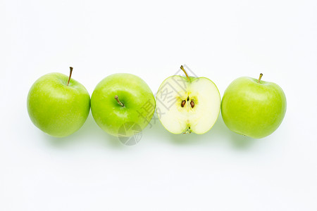 白色背景的绿苹果水健康概念背景图片