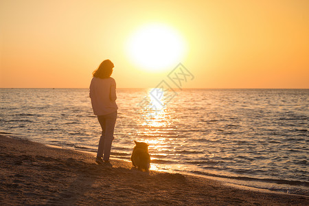 和海边的一条狗在起女孩阿佐夫海的乌拉尼群岛风景高清图片
