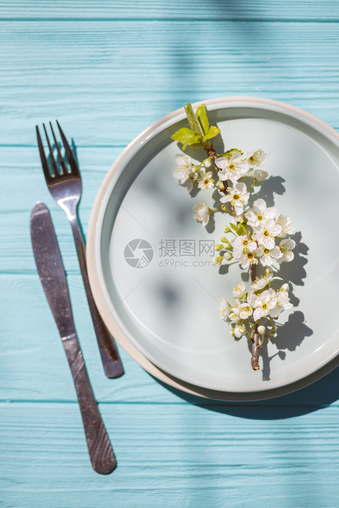 素食和菜单樱花枝在盘子上健康饮食图片