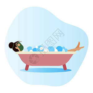 美女浴室洗澡躺在浴缸里满是肥皂泡沫的女人插画
