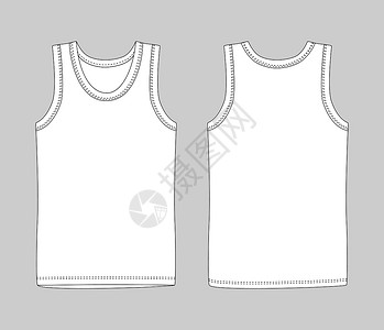 男子背心内衣白背面和随意风格t恤空白模板孤立的无袖男运动衬衫或子上衣背内白色背面和背景图片