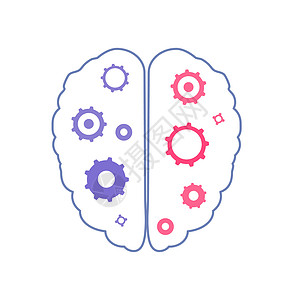 人体大脑的矢量配有齿轮装饰的心理健康图标图片