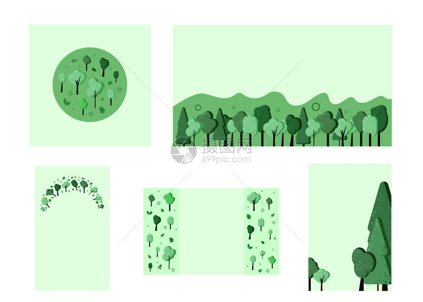 绿树装饰设计贴纸卡片模板图片