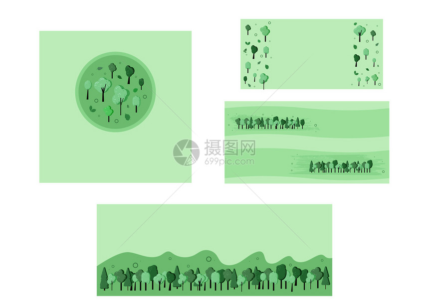 绿树装饰设计贴纸卡片模板图片