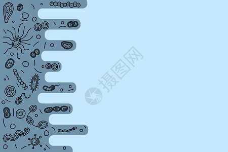 次元空间细菌胞背景模板机智微生物收集以及文本空间矢量涂鸦样式组成插画