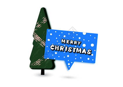 与语言泡和树一起在圣诞节内作文用于假日设计的手写字母矢量说明图片