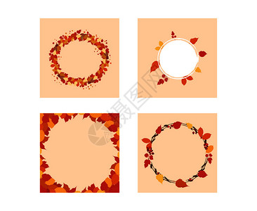 包含花圈的秋天后圆矢量集带有季节设计圆框的模板背景图片