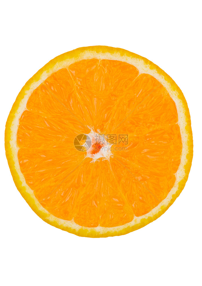 在白色背景上隔离的圆形新鲜健康有机橙色切片图片