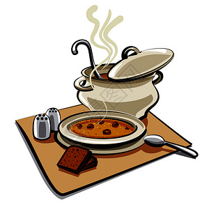 扁豆汤汤加面包饼插画
