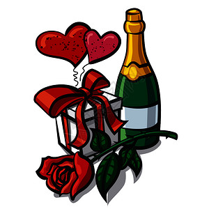 玫瑰香槟情人节周年纪念日插画