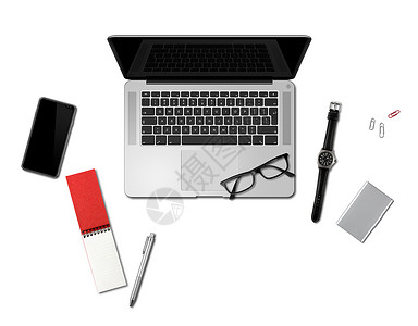 现代办公桌模拟顶视图白色上孤立办公桌模拟顶视图白色上孤立图片