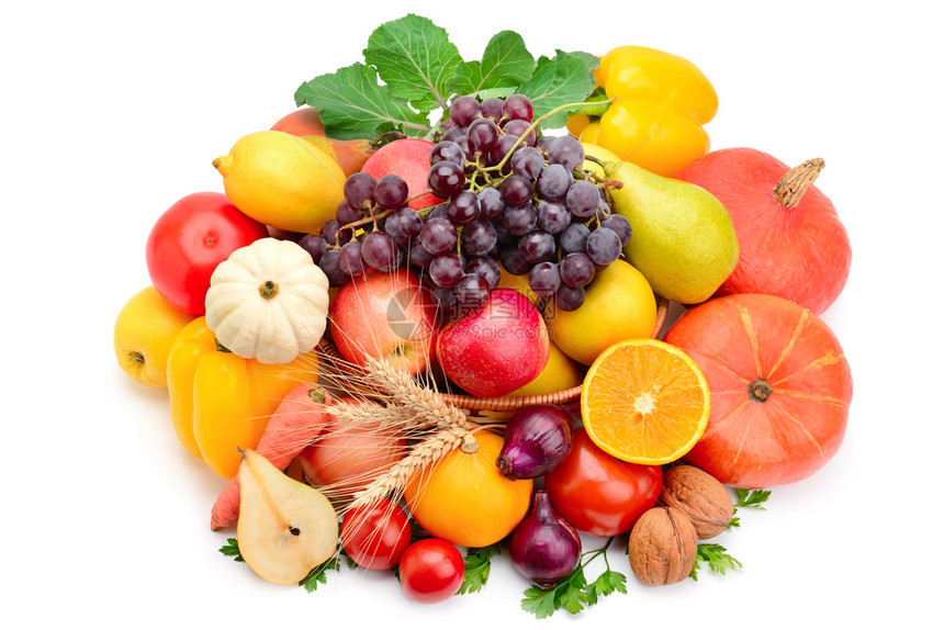 白种背景的水果和蔬菜有机健康食品图片