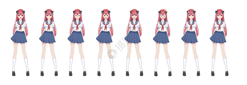 animeg女孩日本风格的卡通人物穿黑衣的学生女孩笼子里的红裙学院风背景图片