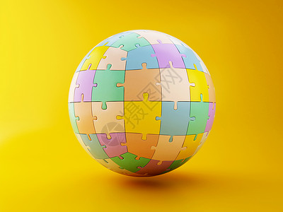 3d插图黄色背景的球形拼图商业创造力和成功概念图片