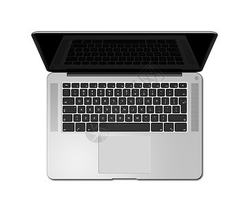 以黑屏幕打开的笔记本电脑顶部视图以黑屏幕隔离在白色上3d化图以黑屏幕打开的笔记本电脑顶部视图以白屏幕隔离在色上背景图片