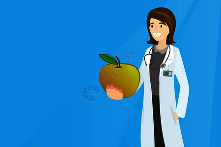 女医生持有苹果的健康饮食图片