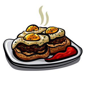 盘子里番茄鸡蛋切片插画