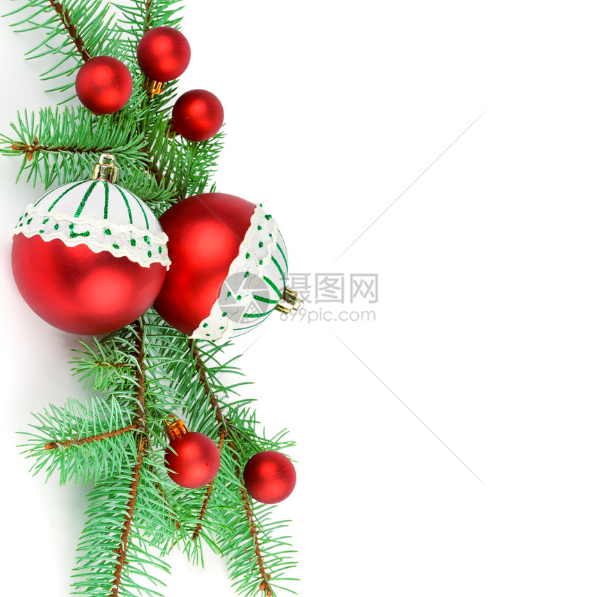 圣诞节装饰布道上面有白色背景的fir树枝文本空闲间图片