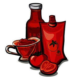 一瓶番茄酱酱汁和番茄插画