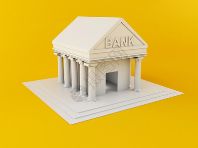 3d铸造者插图银行建在黄色背景上金融概念图片