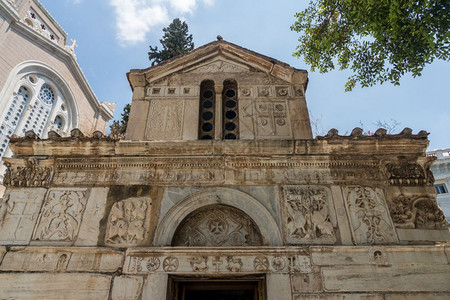 外边的小大都会教堂由教堂在雅典高清图片
